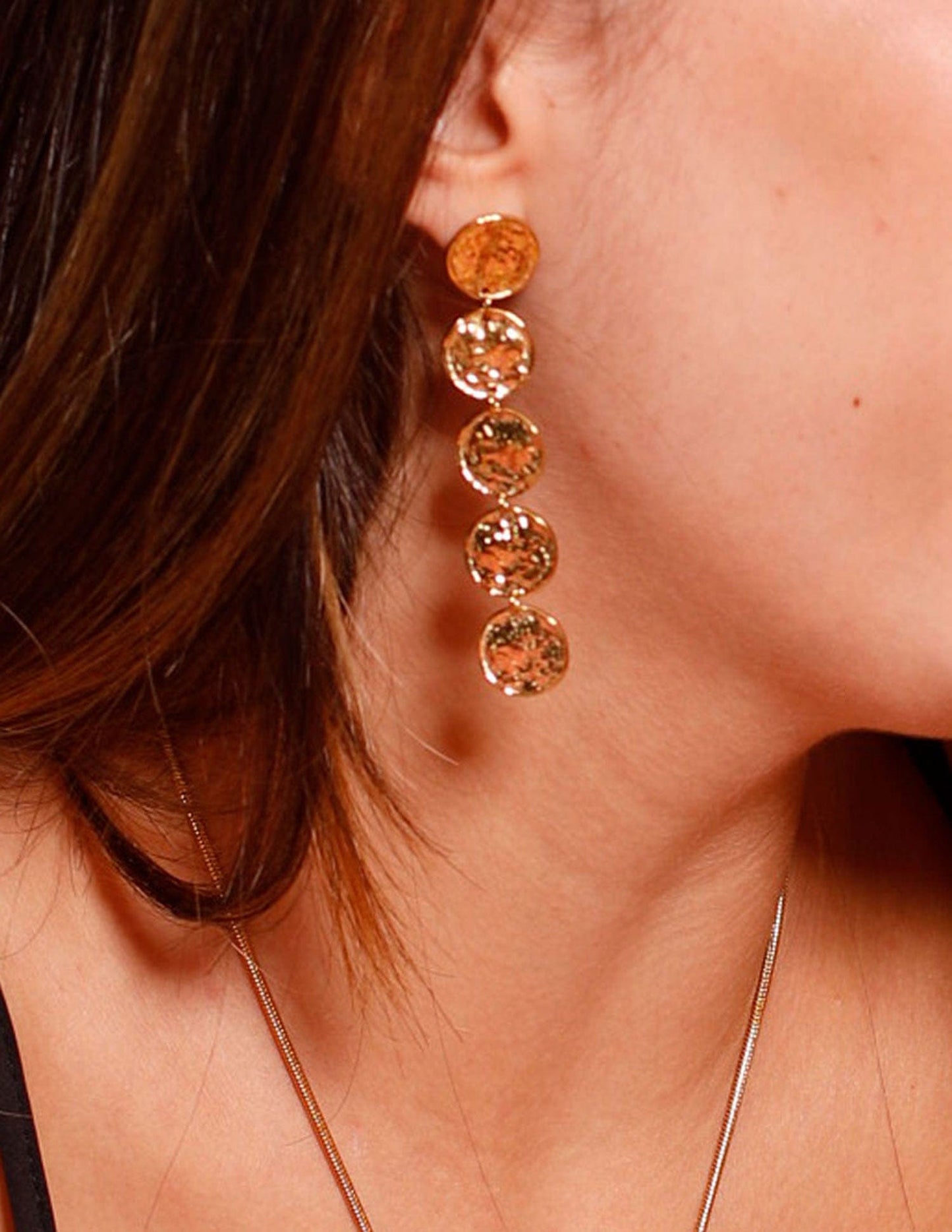 LONG LARGE MEDAL EARRINGS