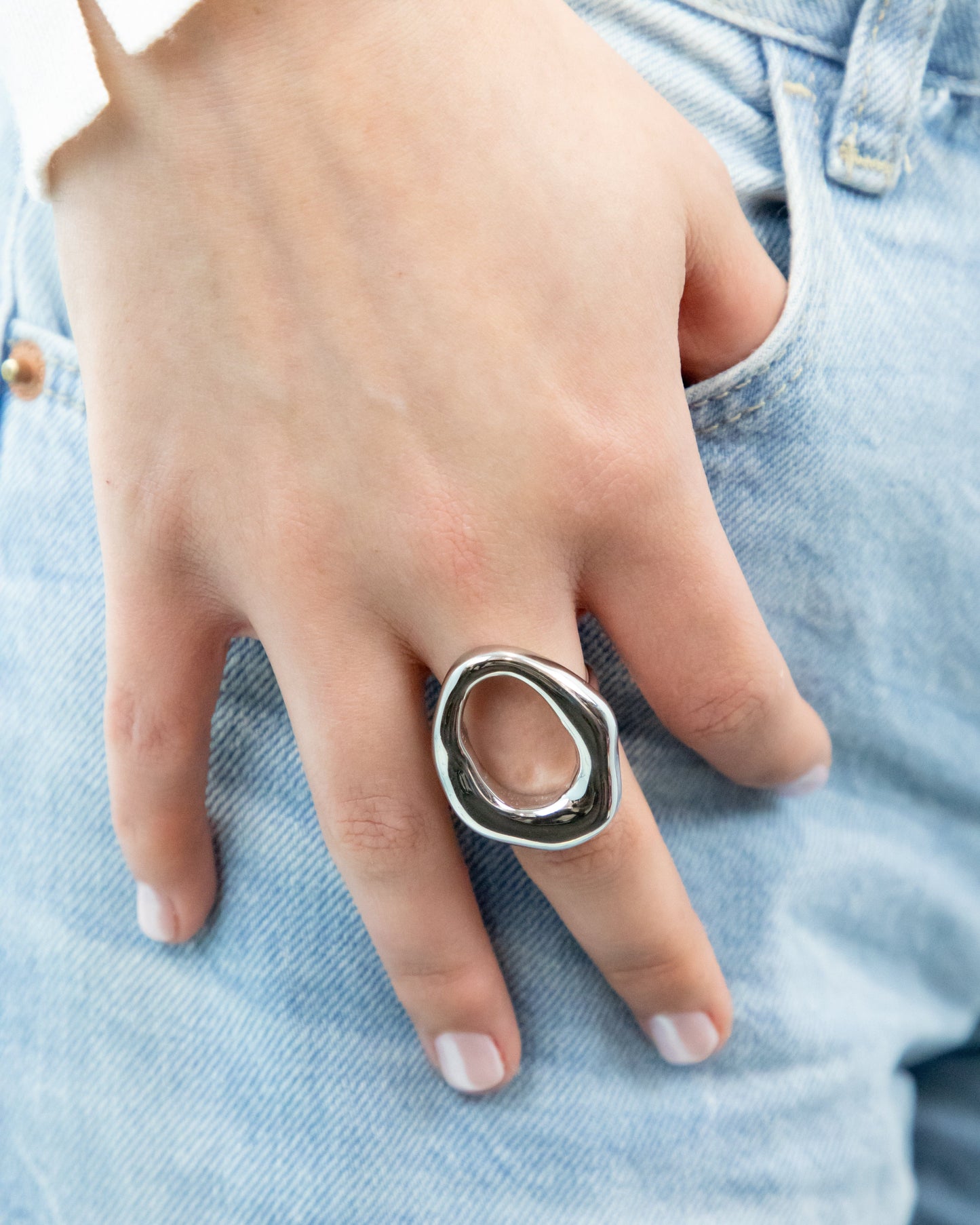 ABSTRACT ADJUSTABLE SILVER RING