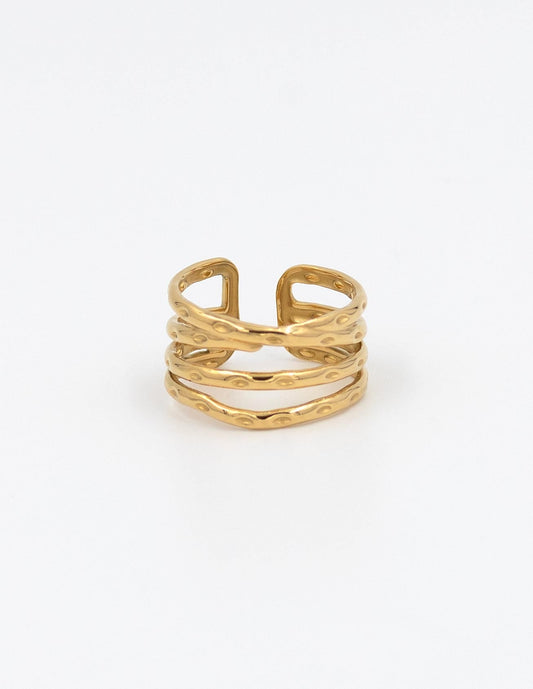 anillo dorado ajustable triple con formas