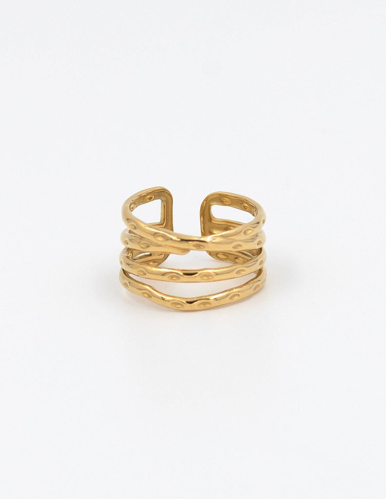 anillo dorado ajustable triple con formas