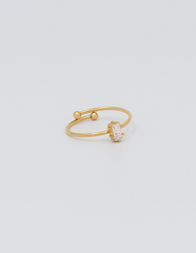 Anillo fino ajustable con circonita rectangular estilo baguette