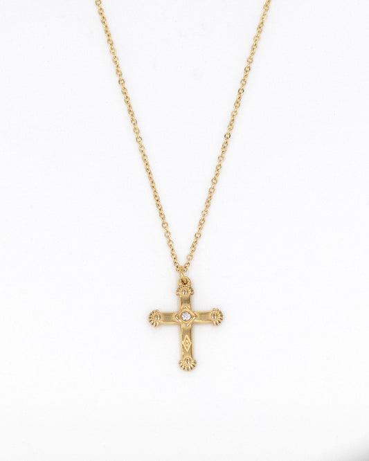 Collar con cruz dorada Vega y circonita en el medio