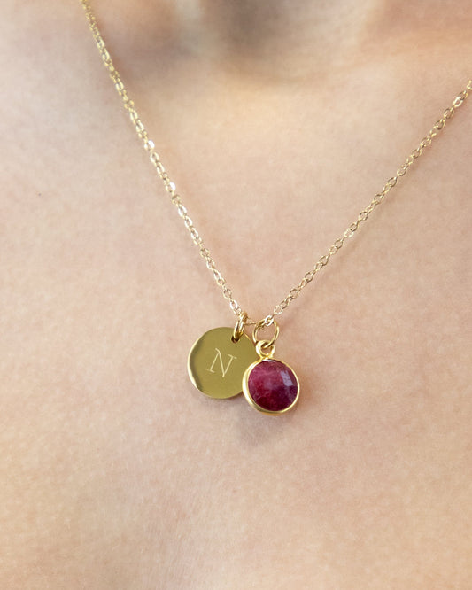 COLLAR MEDALLA GRABADA Y PIEDRA NATURAL