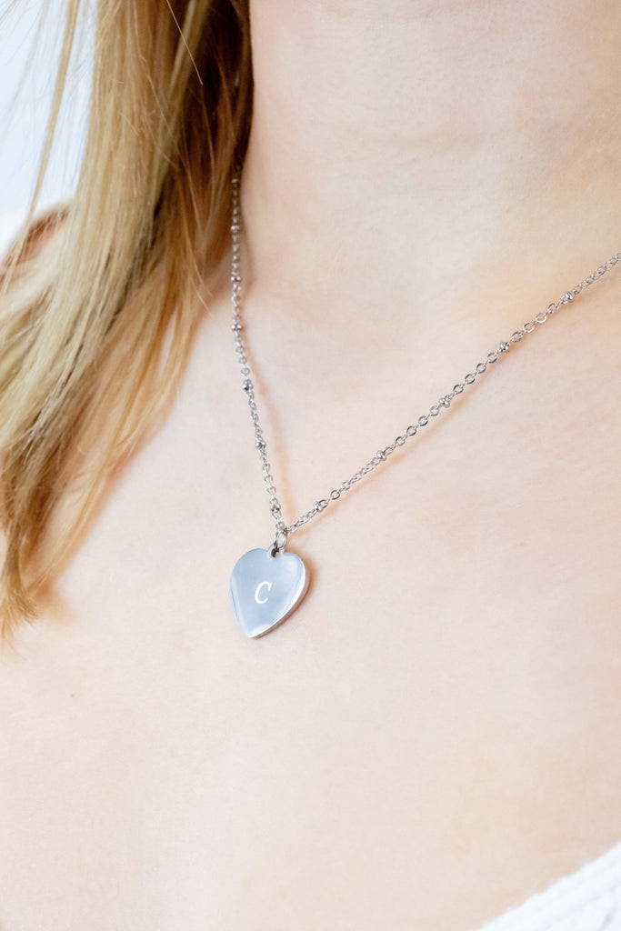 collar corazón bolitas plateado regalo perfecto san valentín personalizado, graba tu mensaje nombre iniciales