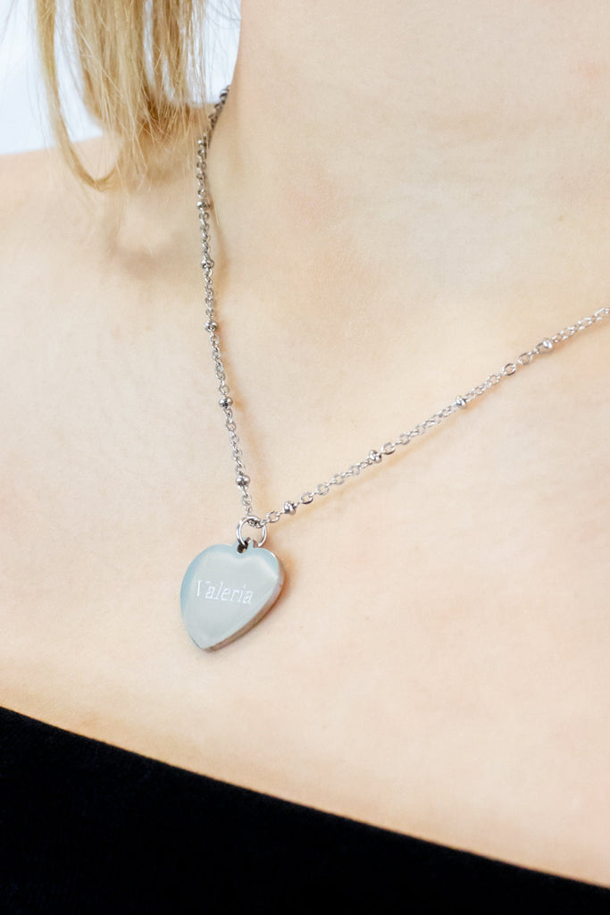 collar corazón bolitas plateado regalo perfecto san valentín personalizado, graba tu mensaje nombre