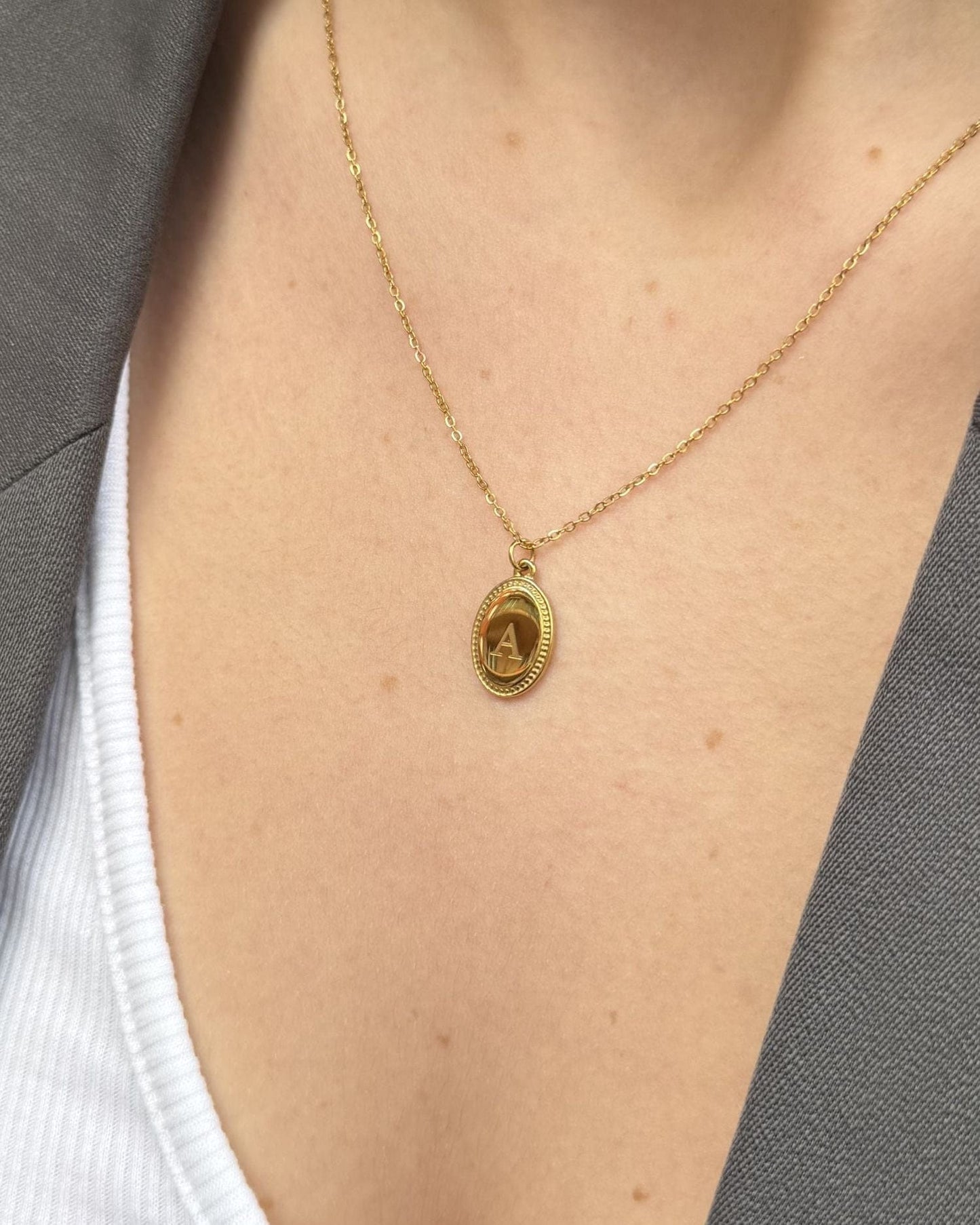 Vintage Engraved Oval Medal Necklace