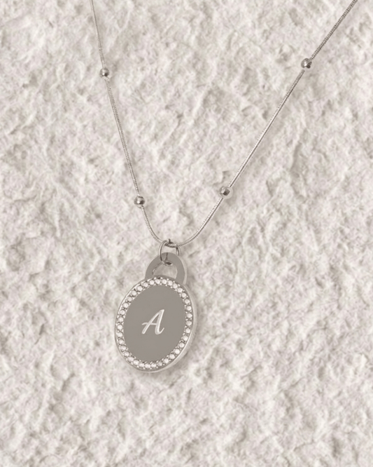 ENGRAVED ZIRCONIA MEDAL NECKLACE