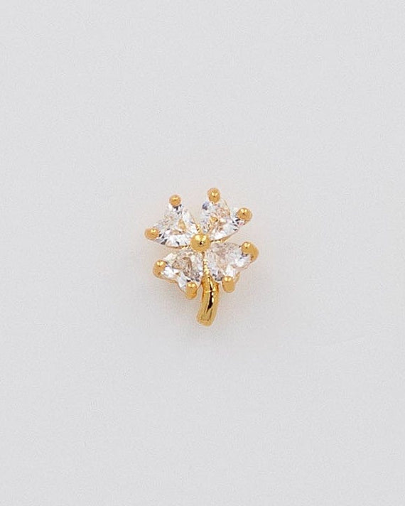 mini tréboles flor de brillantes circonitas de acero dorado con cierre de rosca