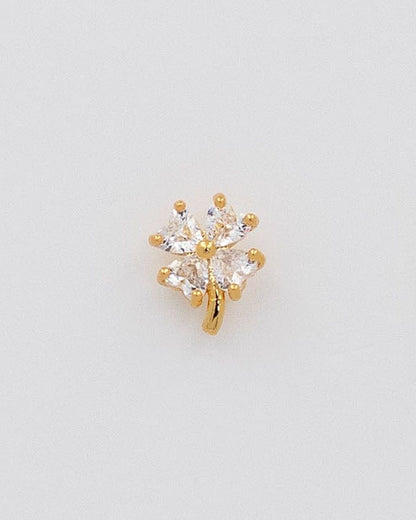 mini tréboles flor de brillantes circonitas de acero dorado con cierre de rosca