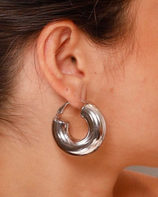 THICK SILVER HOOP EARRINGS 40MM