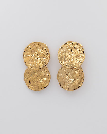 pendientes co dos medallas grandes rugosos dorados