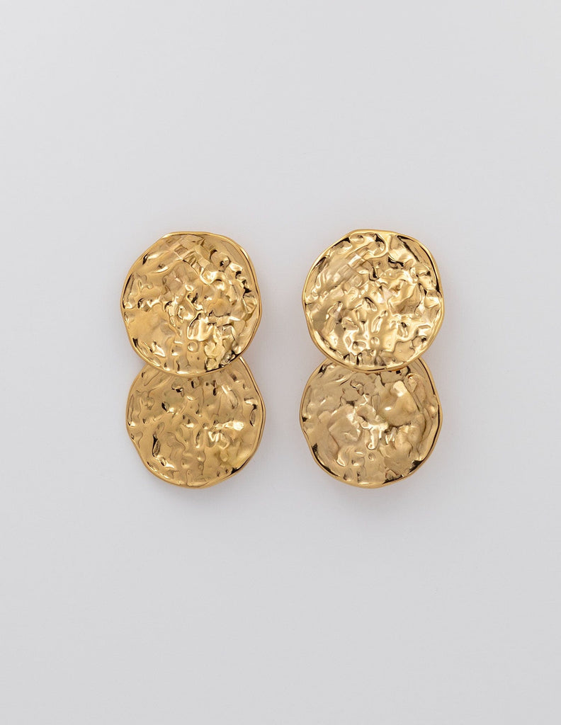 pendientes co dos medallas grandes rugosos dorados