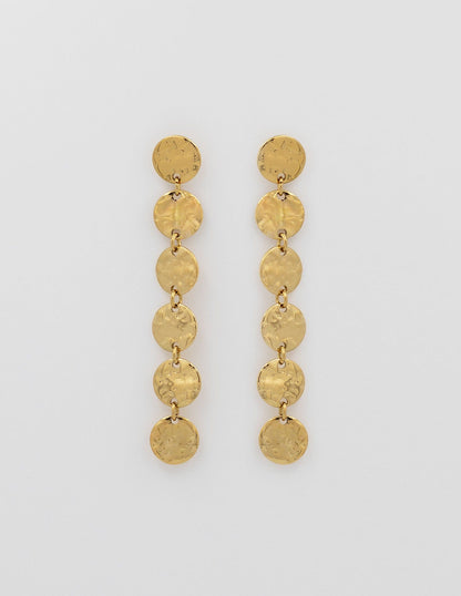 pendientes de acero dorado largos con seis medallas unidas unas a otras