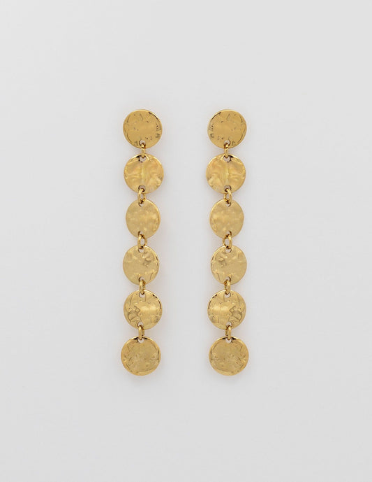 pendientes de acero dorado largos con seis medallas unidas unas a otras