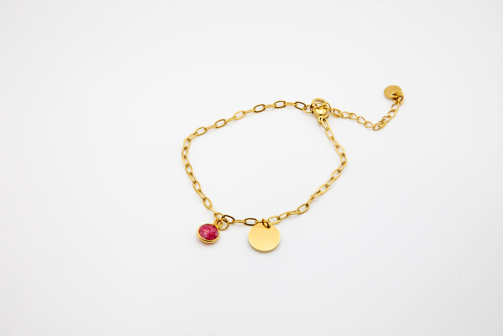Pulsera con piedra natural y medalla personalizada