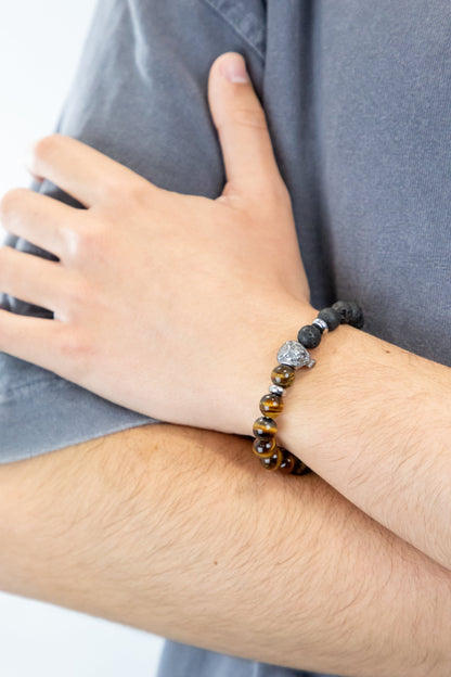 PULSERA CON PIEDRA OJO DE TIGRE Y PIEDRA LAVA VOLCÁNICA
