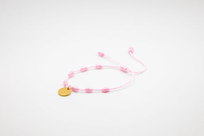 PULSERA DE LA SUERTE NUDOS CON MEDALLA GRABADA