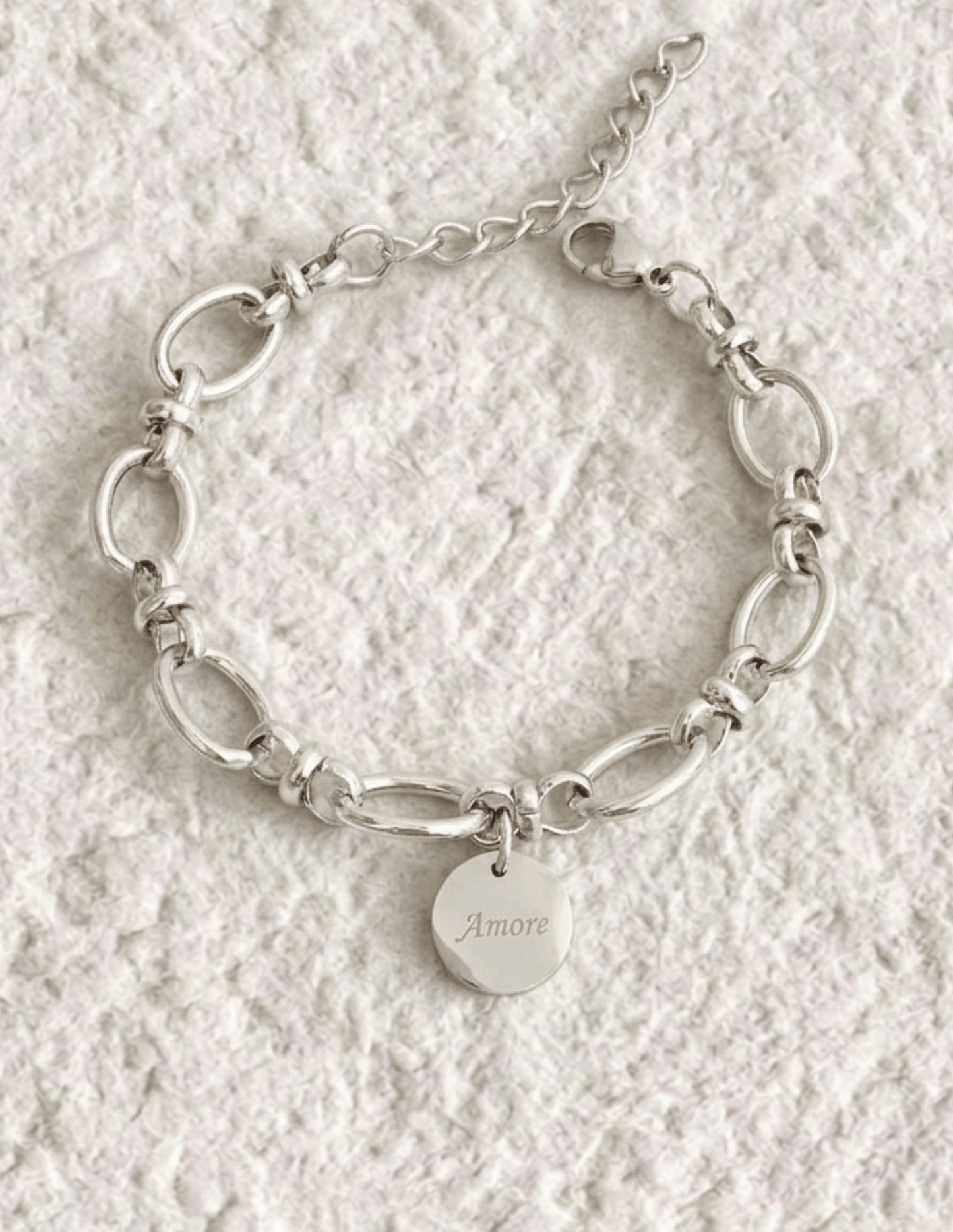 PULSERA ESLABONES GRANDES CON MEDALLA GRABADA