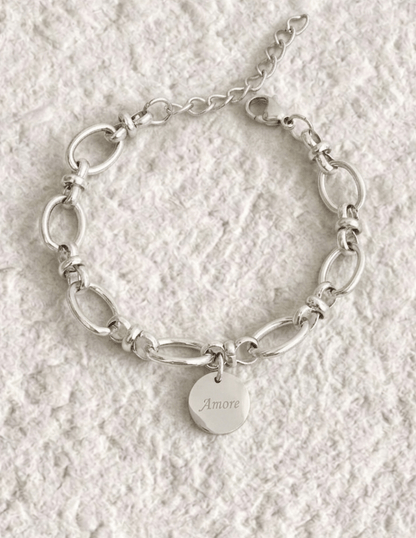 PULSERA ESLABONES GRANDES CON MEDALLA GRABADA