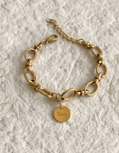 PULSERA ESLABONES GRANDES CON MEDALLA GRABADA
