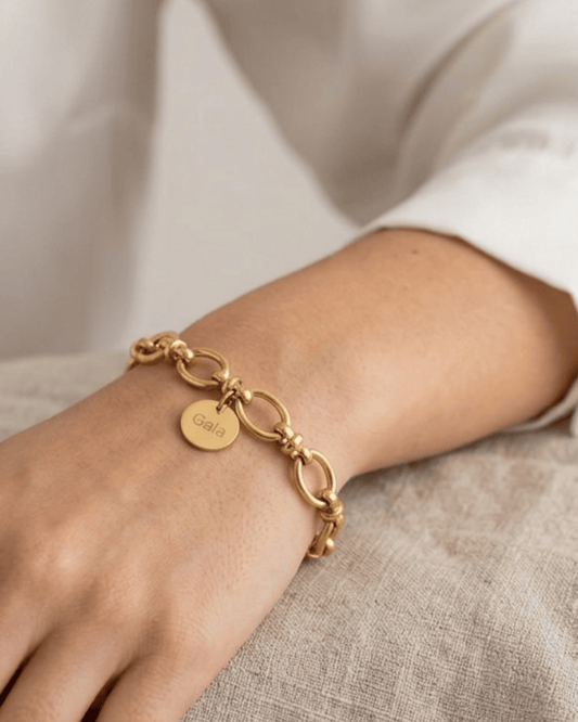 PULSERA ESLABONES GRANDES CON MEDALLA GRABADA