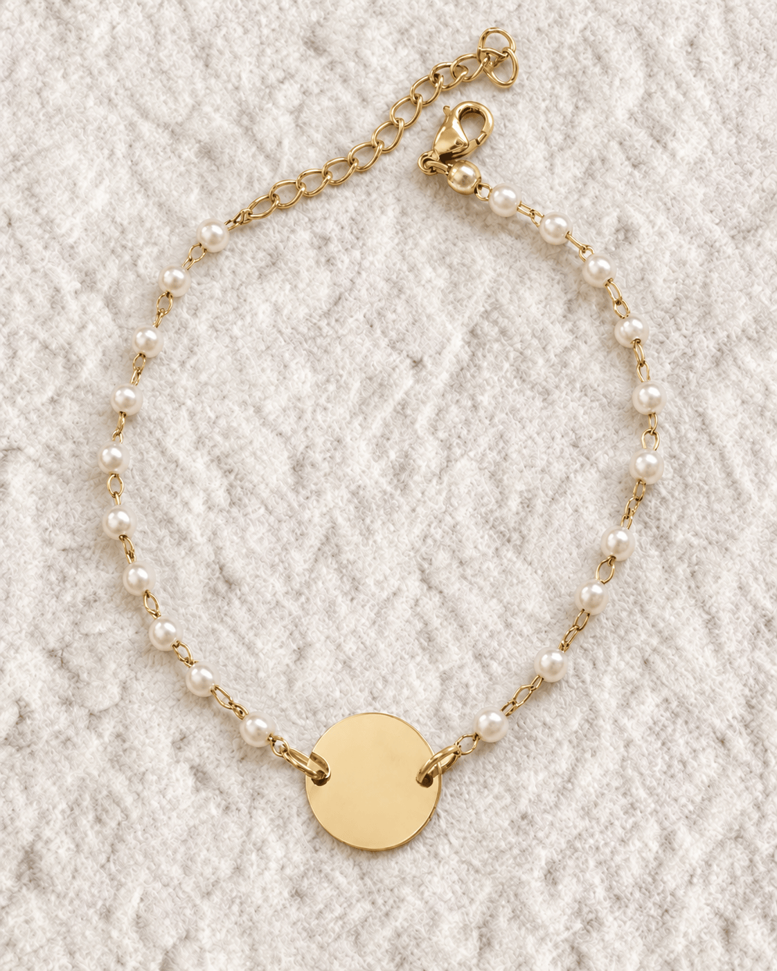 PULSERA PERLAS CON MEDALLA GRABADA