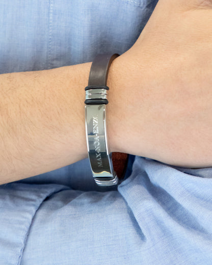 PULSERA HOMBRE POLPIEL MARRON GRABADA