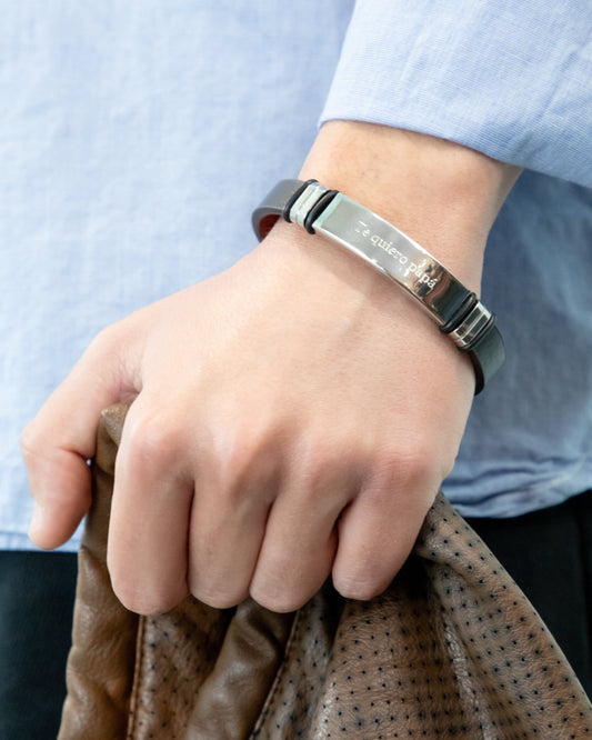 MEN'S BROWN FAUX LEATHER BRACELET WITH ENGRAVING