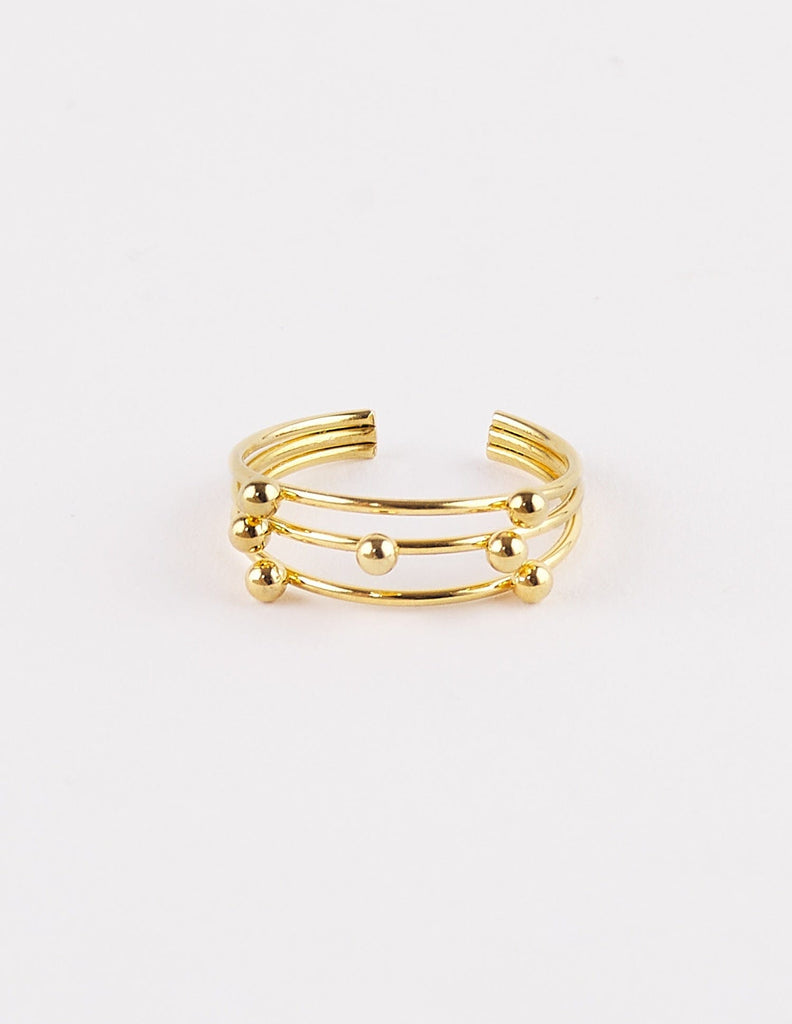 anillo triple con bolitas detalle dorado ajustable
