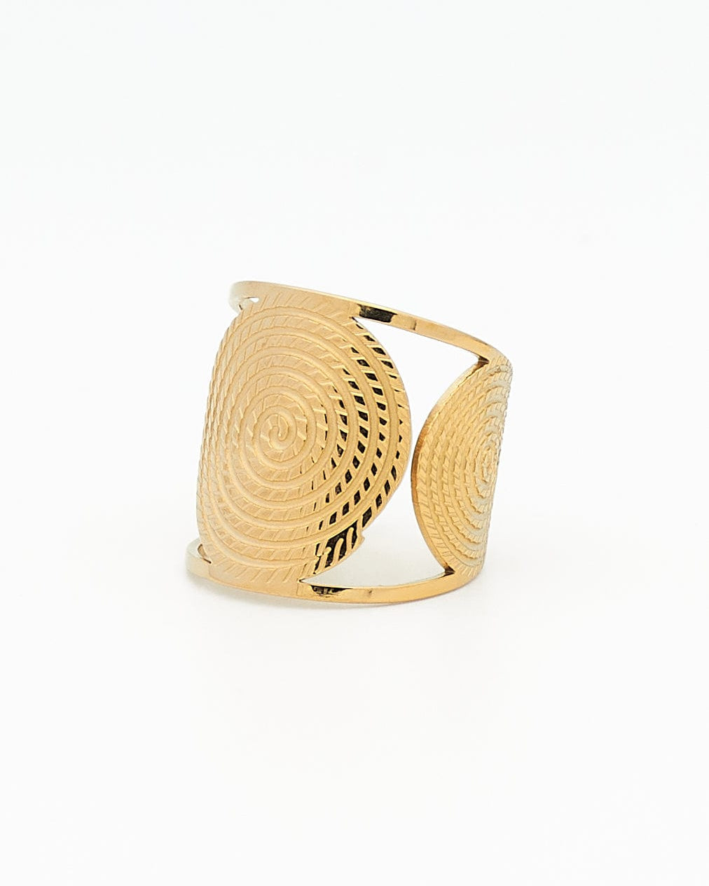 Anillo ancho dorado de acero inoxidable de perfil