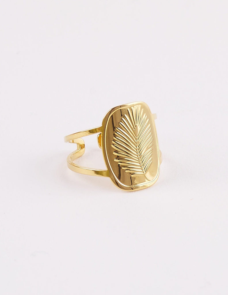 Anillo dorado con hoja grabada Blanca
